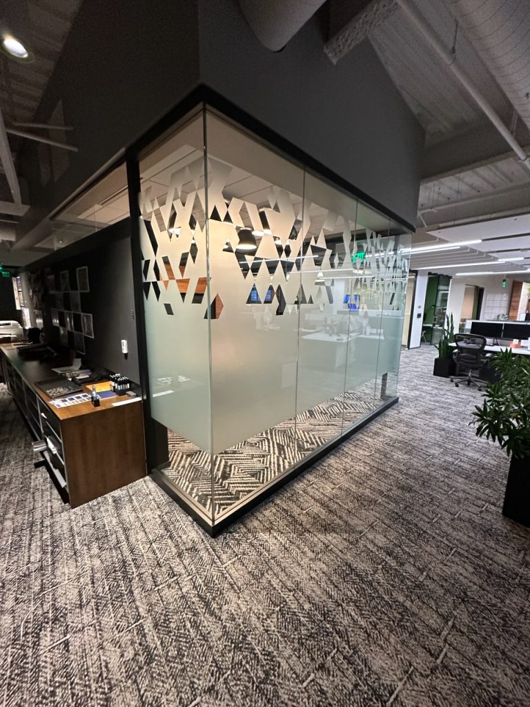 Commercial Office Frosted Conference Room Tint with a custom design in Downtown Denver